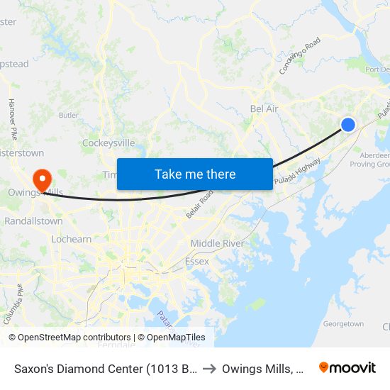 Saxon's  Diamond Center (1013 Beards Hill Rd) to Owings Mills, Maryland map