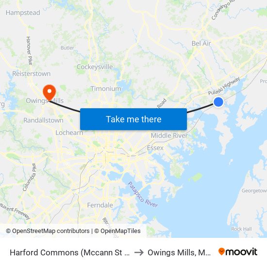Harford Commons (Mccann St & Starr St) to Owings Mills, Maryland map