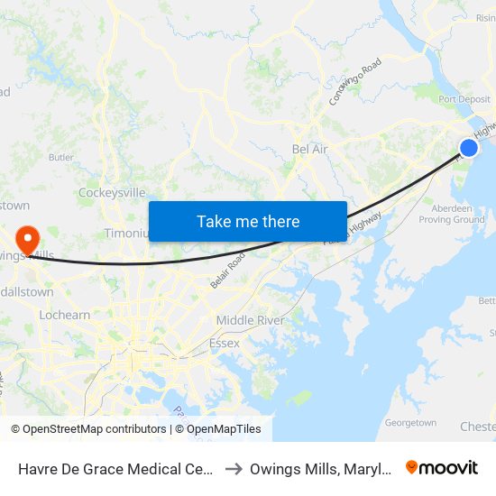 Havre De Grace Medical Center to Owings Mills, Maryland map