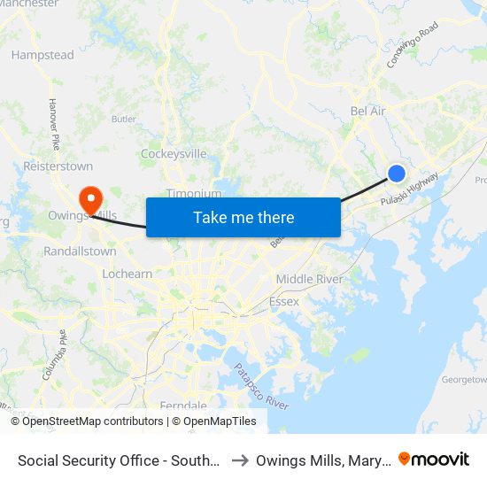 Social Security Office - Southbound to Owings Mills, Maryland map