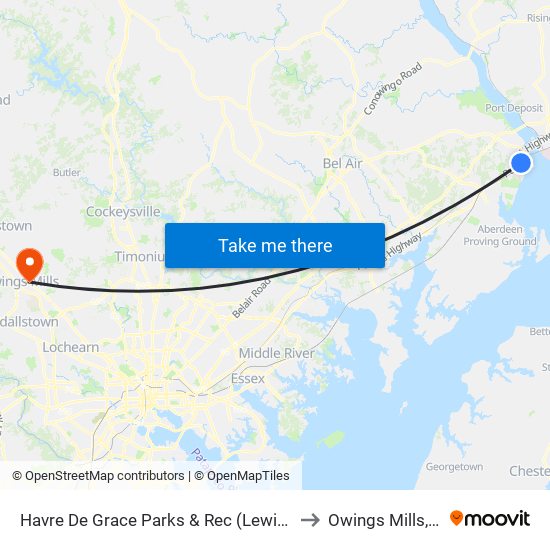 Havre De Grace Parks & Rec (Lewis Ln & Anderson Ave) to Owings Mills, Maryland map