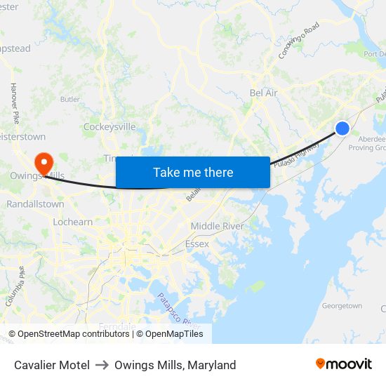 Cavalier Motel to Owings Mills, Maryland map