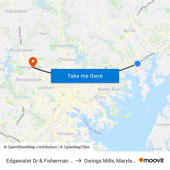 Edgewater Dr & Fisherman Ln to Owings Mills, Maryland map