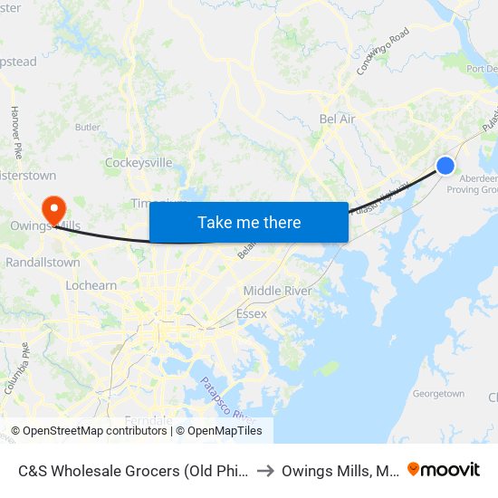 C&S Wholesale Grocers (Old Philadelphia Rd) to Owings Mills, Maryland map