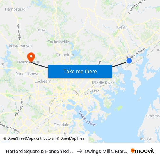 Harford Square & Hanson Rd ( A Ct ) to Owings Mills, Maryland map