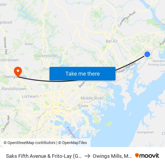 Saks Fifth Avenue & Frito-Lay (Guard Shack) to Owings Mills, Maryland map