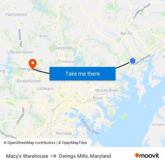 Macy's Warehouse to Owings Mills, Maryland map