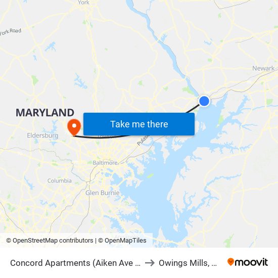 Concord Apartments (Aiken Ave & Concord Dr) to Owings Mills, Maryland map