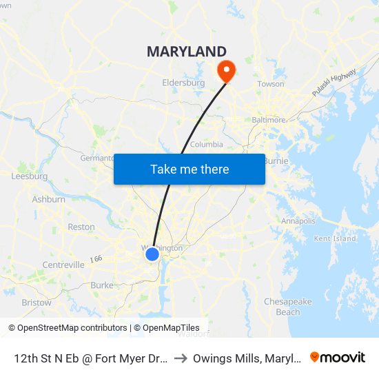 12th St N Eb @ Fort Myer Dr MB to Owings Mills, Maryland map