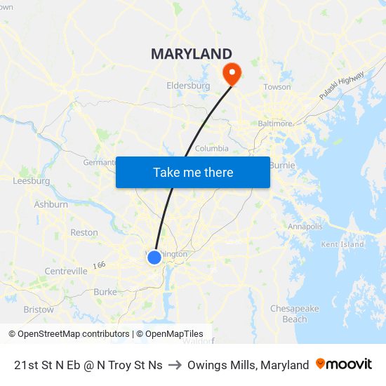 21st St N Eb @ N Troy St Ns to Owings Mills, Maryland map