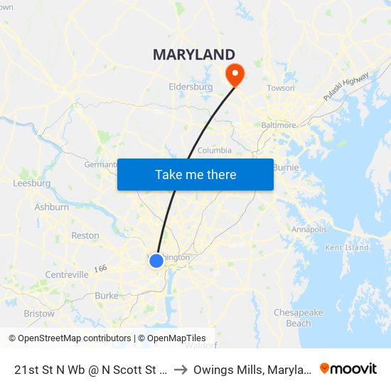 21st St N Wb @ N Scott St FS to Owings Mills, Maryland map