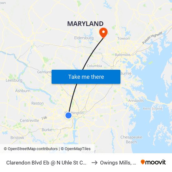 Clarendon Blvd Eb @ N Uhle St Courthouse Station to Owings Mills, Maryland map