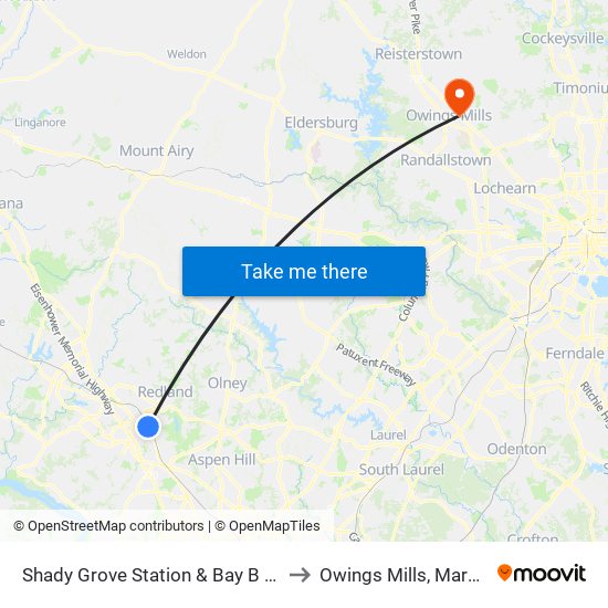 Shady Grove Station & Bay B - West to Owings Mills, Maryland map