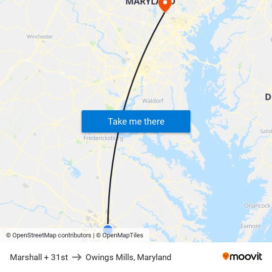 Marshall + 31st to Owings Mills, Maryland map