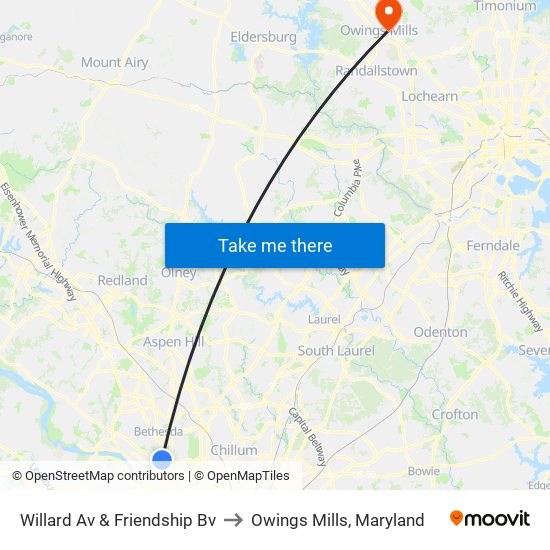 Willard Av & Friendship Bv to Owings Mills, Maryland map