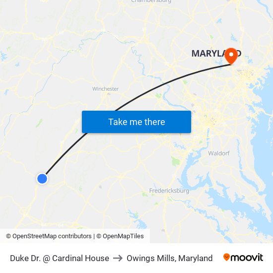 Duke Dr. @ Cardinal House to Owings Mills, Maryland map