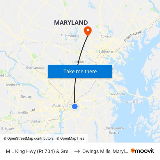 M L King Hwy (Rt 704) & Greig St to Owings Mills, Maryland map