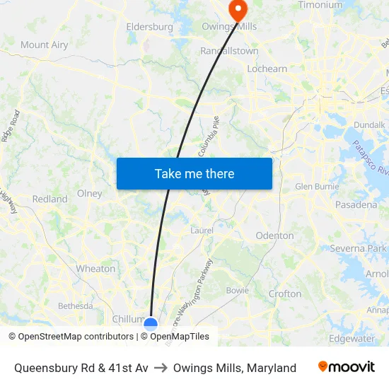 Queensbury Rd & 41st Av to Owings Mills, Maryland map