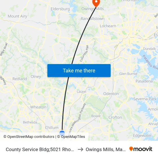 County Service Bldg;5021 Rhode Island to Owings Mills, Maryland map