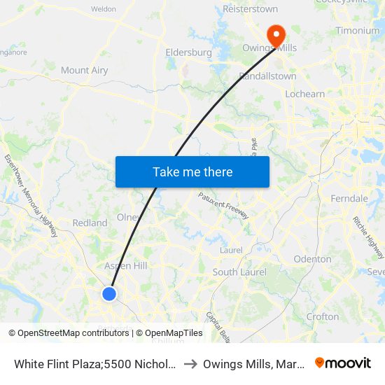 White Flint Plaza;5500 Nicholson La to Owings Mills, Maryland map
