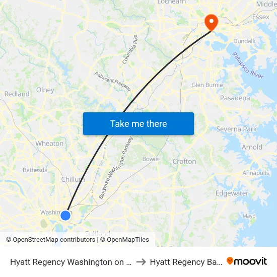 Hyatt Regency Washington on Capitol Hill to Hyatt Regency Baltimore map