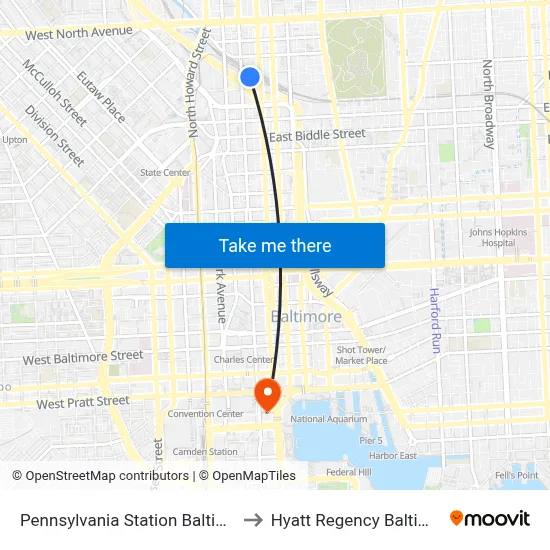 Pennsylvania Station Baltimore to Hyatt Regency Baltimore map