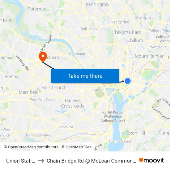 Union Station to Chain Bridge Rd @ McLean Commons Ct map