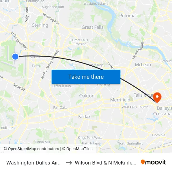 Washington Dulles Airport to Wilson Blvd & N McKinley Rd map