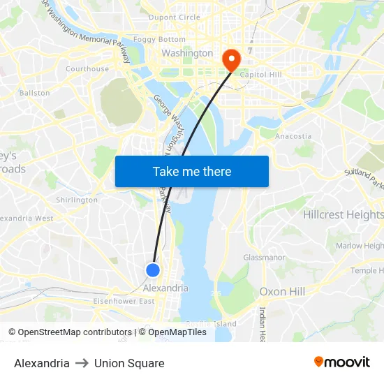 Alexandria to Union Square map