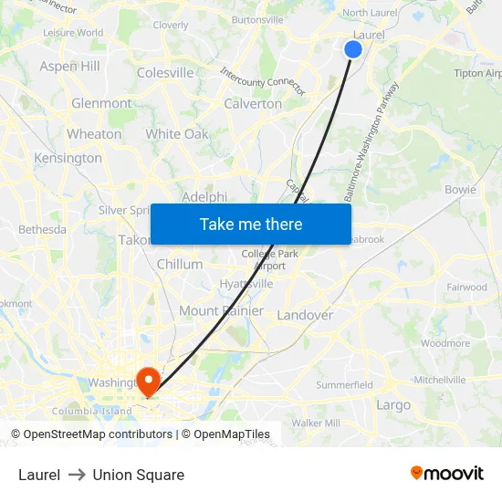 Laurel to Union Square map
