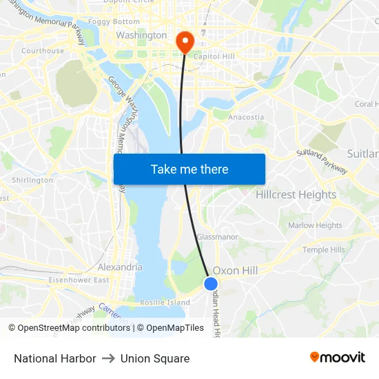 National Harbor to Union Square map