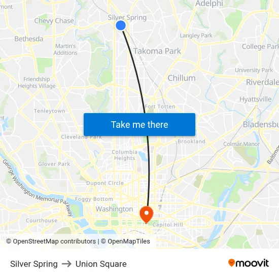 Silver Spring to Union Square map