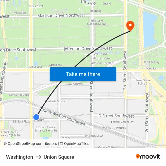 Washington to Union Square map
