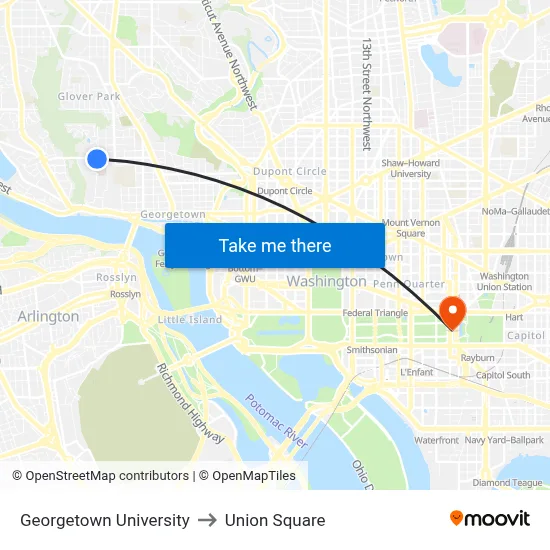 Georgetown University to Union Square map