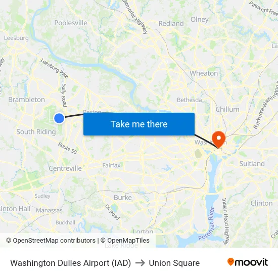 Washington Dulles Airport (IAD) to Union Square map