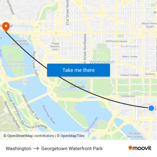 Washington to Georgetown Waterfront Park map