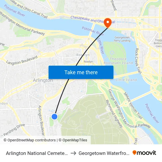 Arlington National Cemetery Tours to Georgetown Waterfront Park map