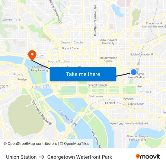Union Station to Georgetown Waterfront Park map
