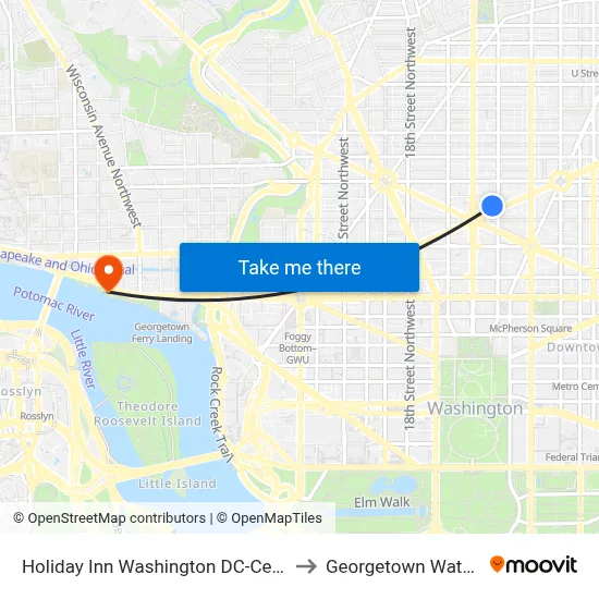 Holiday Inn Washington DC-Central/White House to Georgetown Waterfront Park map
