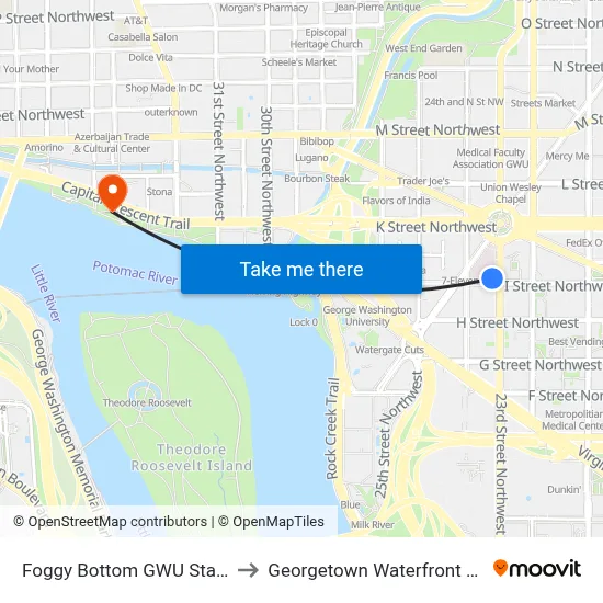 Foggy Bottom GWU Station to Georgetown Waterfront Park map