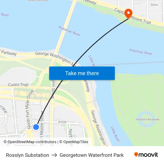 Rosslyn Substation to Georgetown Waterfront Park map