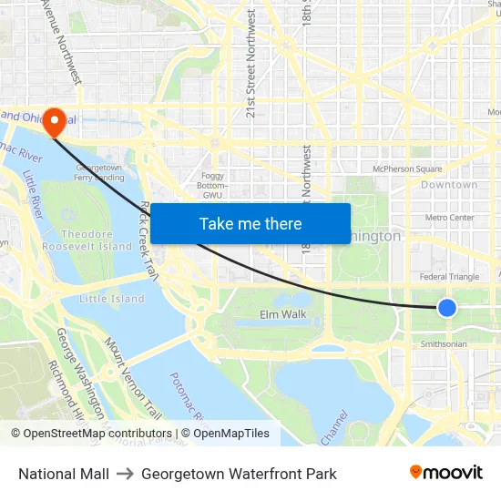 National Mall to Georgetown Waterfront Park map