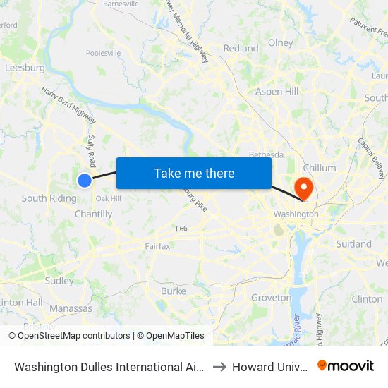 Washington Dulles International Airport (Iad) to Howard University map