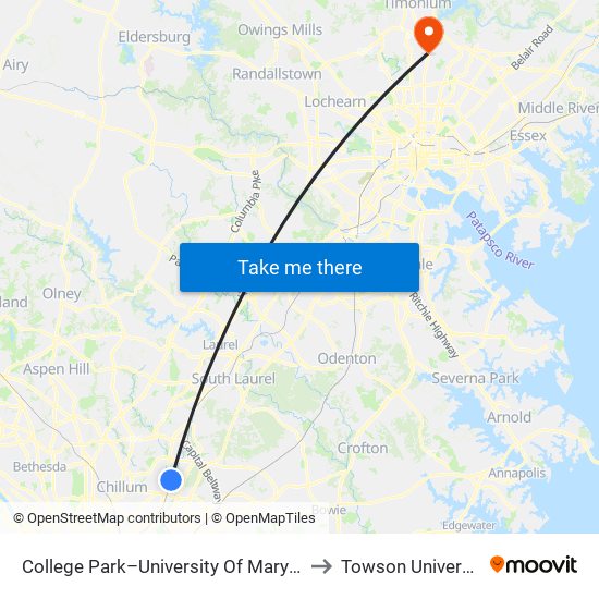 College Park - University Of Maryland to Towson University map