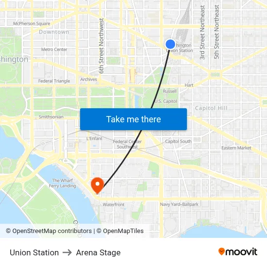 Union Station to Arena Stage map