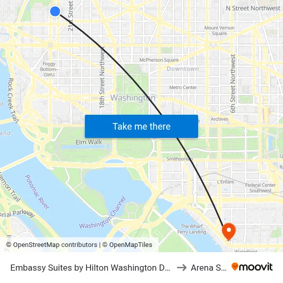 Embassy Suites by Hilton Washington DC Georgetown to Arena Stage map