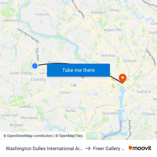 Washington Dulles International Airport (Iad) to Freer Gallery Of Art map