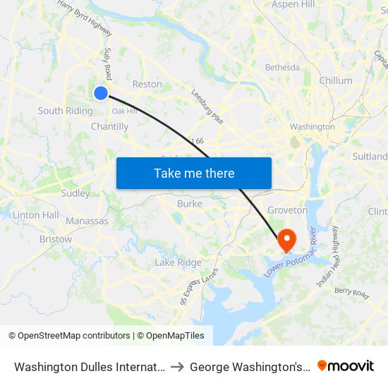 Washington Dulles International Airport (Iad) to George Washington's Mount Vernon map