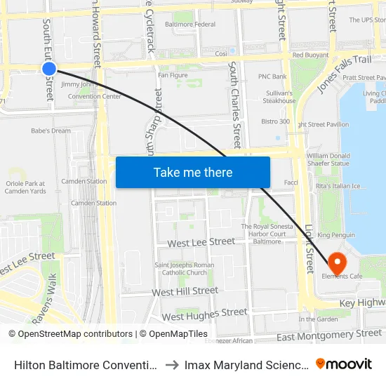 Hilton Baltimore Convention Center to Imax Maryland Science Center map
