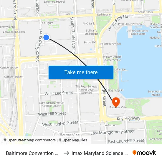 Baltimore Convention Center to Imax Maryland Science Center map